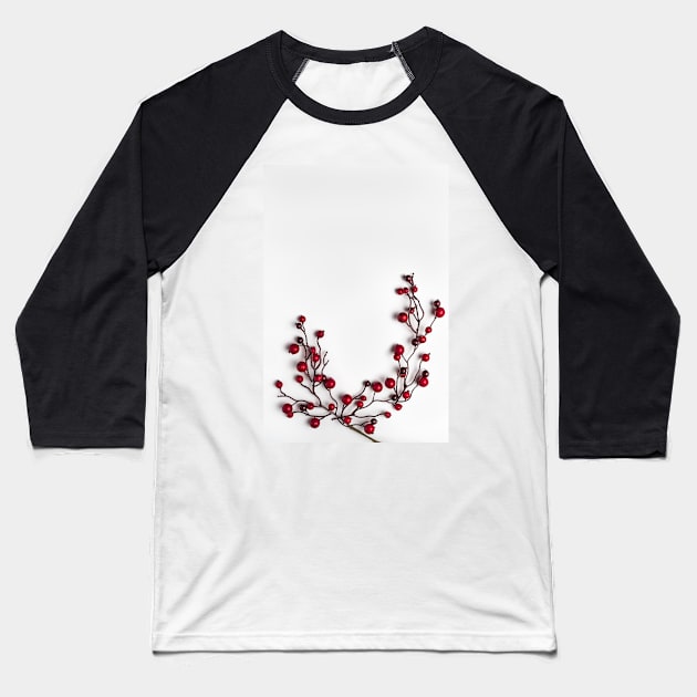 Red berries holly on white Baseball T-Shirt by AnaMOMarques